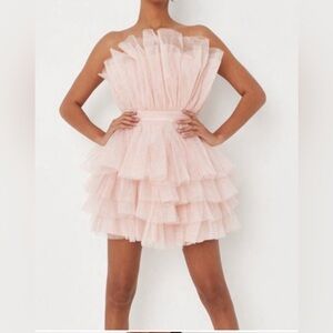 Missguided Bandeau Ruffle‎ Dress Tulle Sparkle NWT